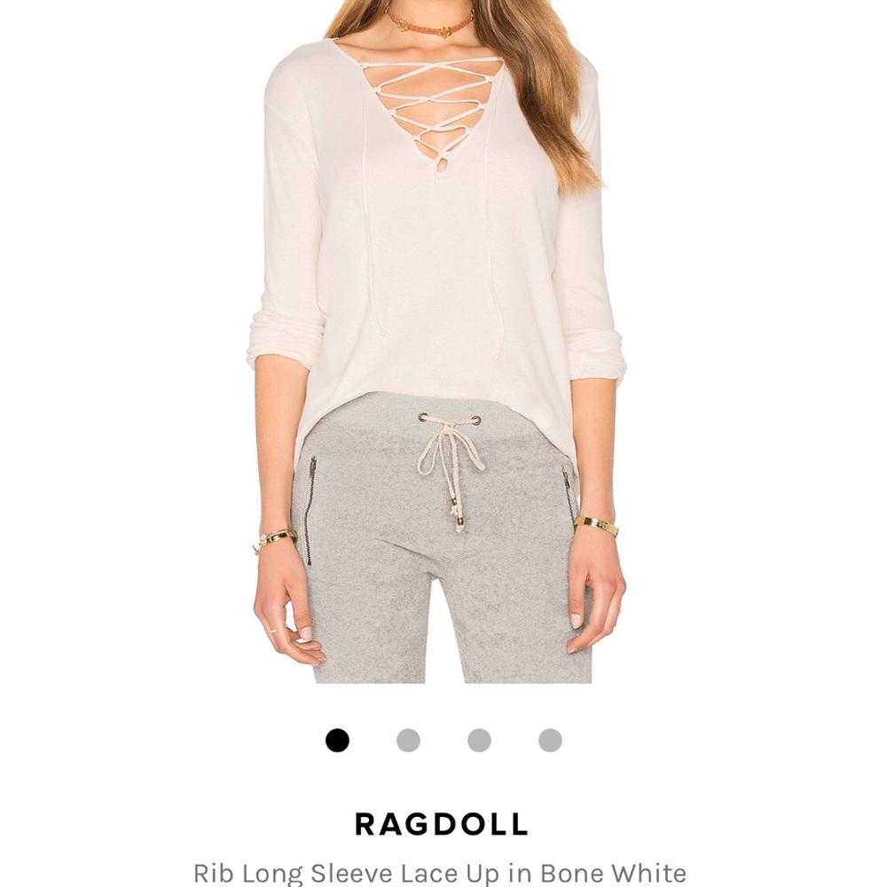 Rag doll long sleeve ribbed lace up top